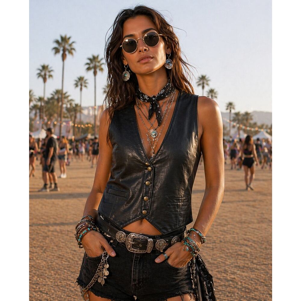 Wilson's Leather Vest Vintage 90s Y2K Western Genuine Moto Biker Grunge Medium